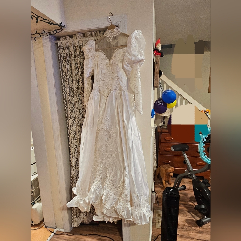 80s Vintage Satin Wedding Dress